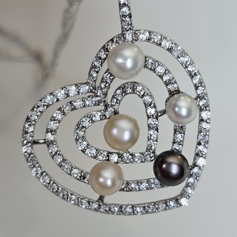 STERLING SILVER  Heart Pendant with REAL Pearls